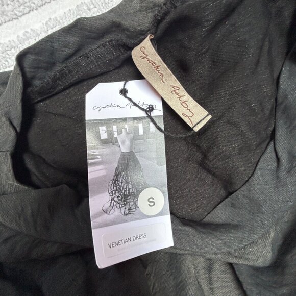 Cynthia Ashby Black Venetian Dress Small 3/4 Sleeve Ruched Front Lagenlook New - Picture 3 of 9